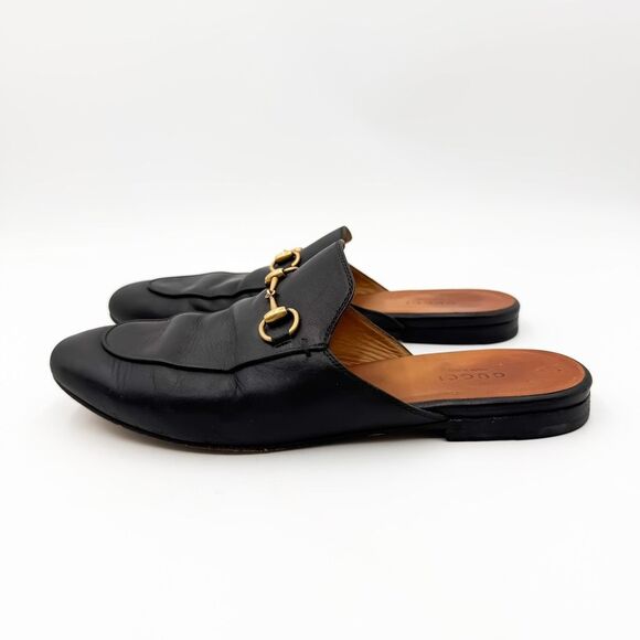 Gucci Princetown Horsebit Black Leather Loafers Mules Slip On Flats EU 38 US 8 - Picture 4 of 10